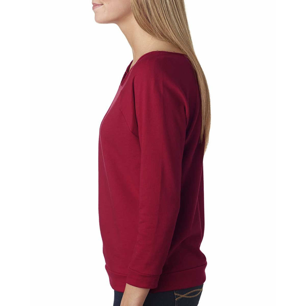 Next Level Women's Scarlet Terry Raw-Edge 3/4-Sleeve Raglan Tee