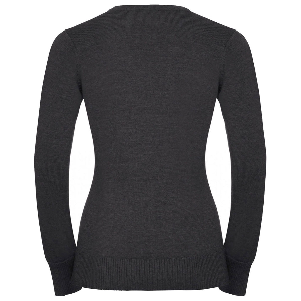 Russell Collection Women's Charcoal Marl Cotton Acrylic V Neck Sweater