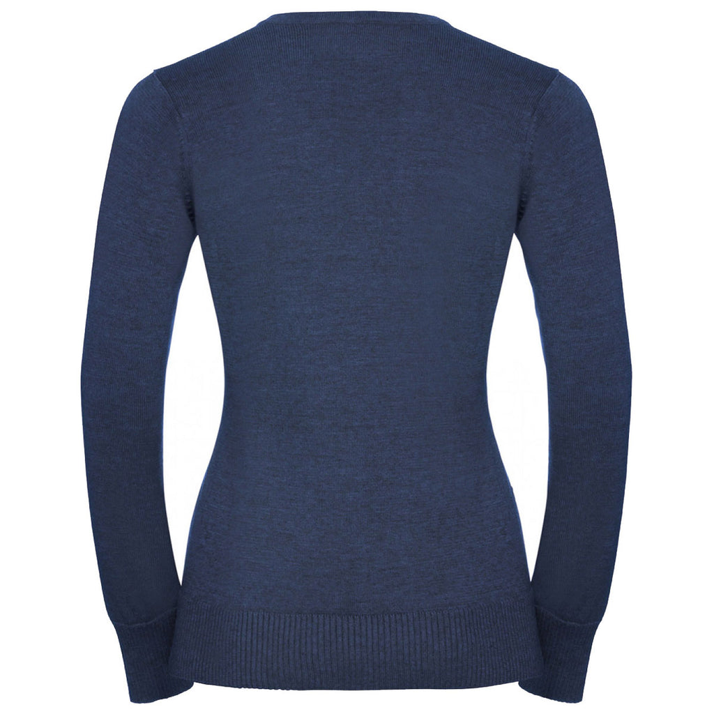 Russell Collection Women's Denim Marl Cotton Acrylic V Neck Sweater