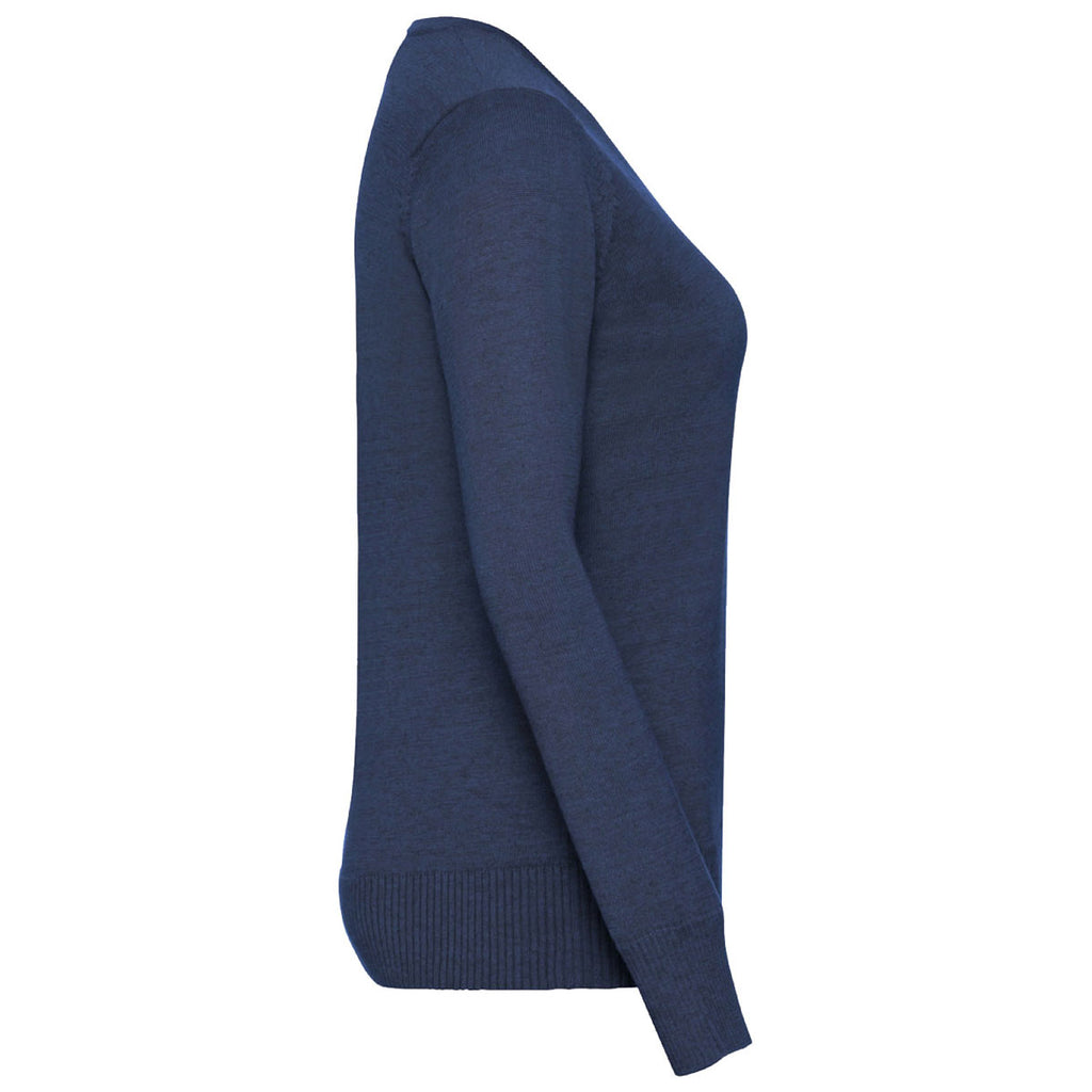 Russell Collection Women's Denim Marl Cotton Acrylic V Neck Sweater