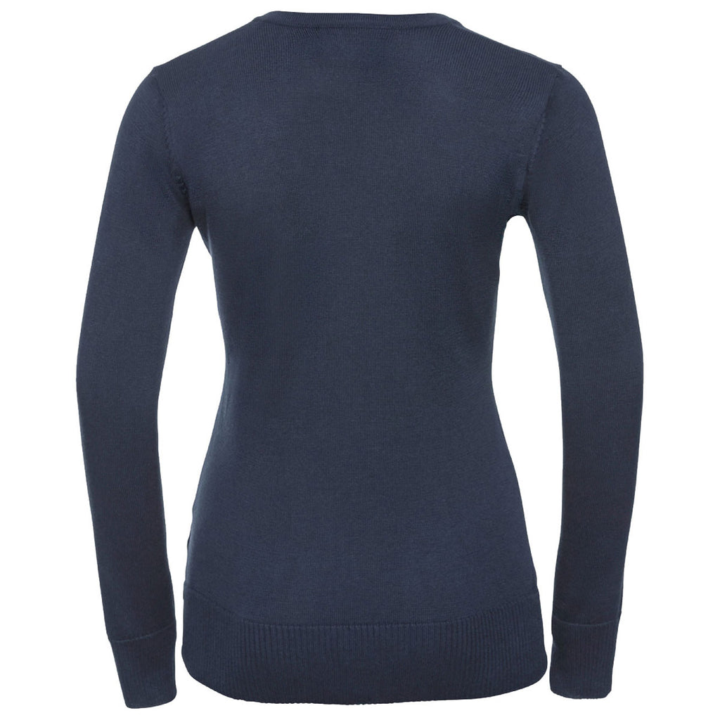 Russell Collection Women's French Navy Cotton Acrylic V Neck Sweater