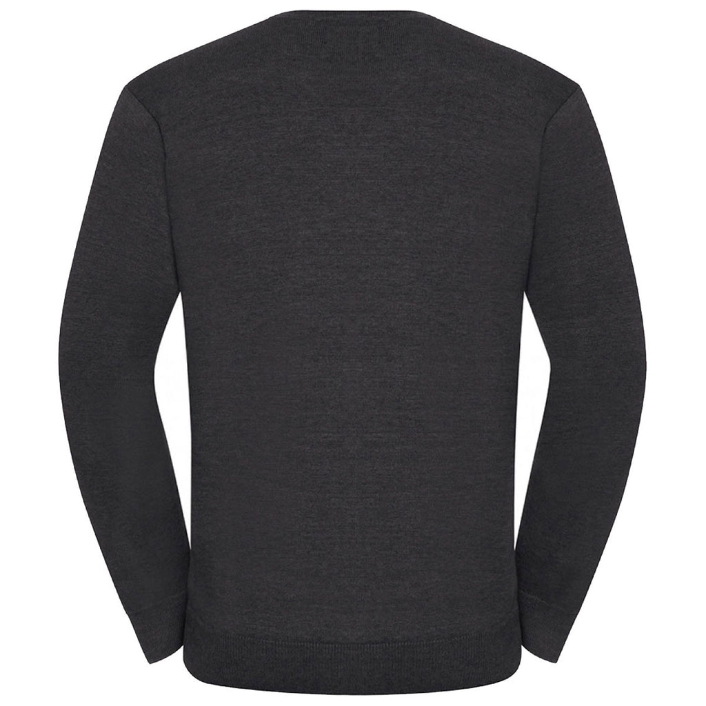 Russell Collection Men's Charcoal Marl Cotton Acrylic V Neck Sweater