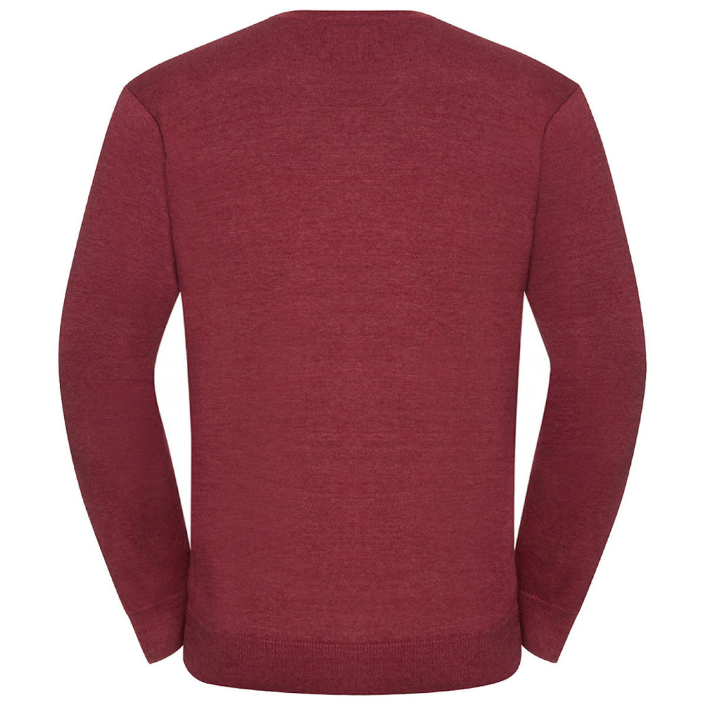 Russell Collection Men's Cranberry Cotton Acrylic V Neck Sweater