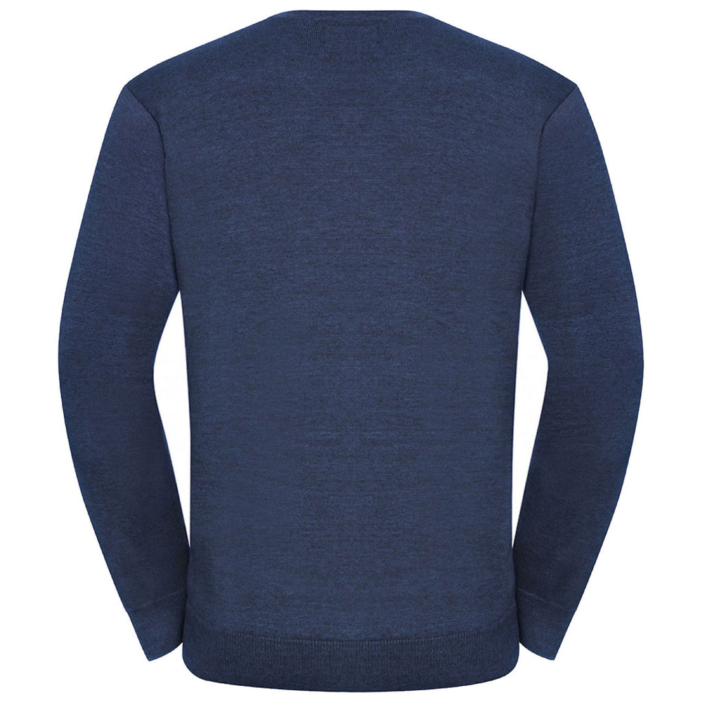 Russell Collection Men's Denim Marl Cotton Acrylic V Neck Sweater