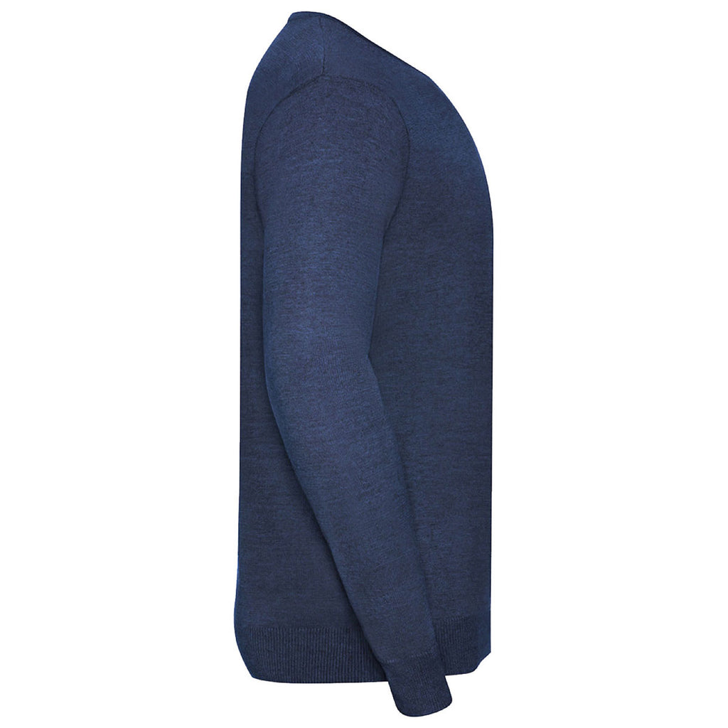 Russell Collection Men's Denim Marl Cotton Acrylic V Neck Sweater