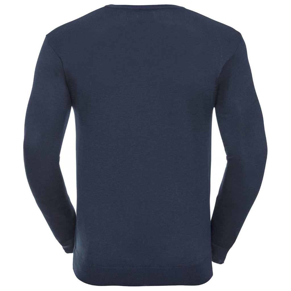 Russell Collection Men's French Navy Cotton Acrylic V Neck Sweater