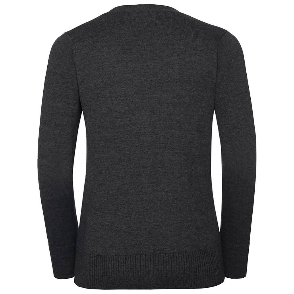 Russell Collection Women's Charcoal Marl Cotton Acrylic V Neck Cardigan