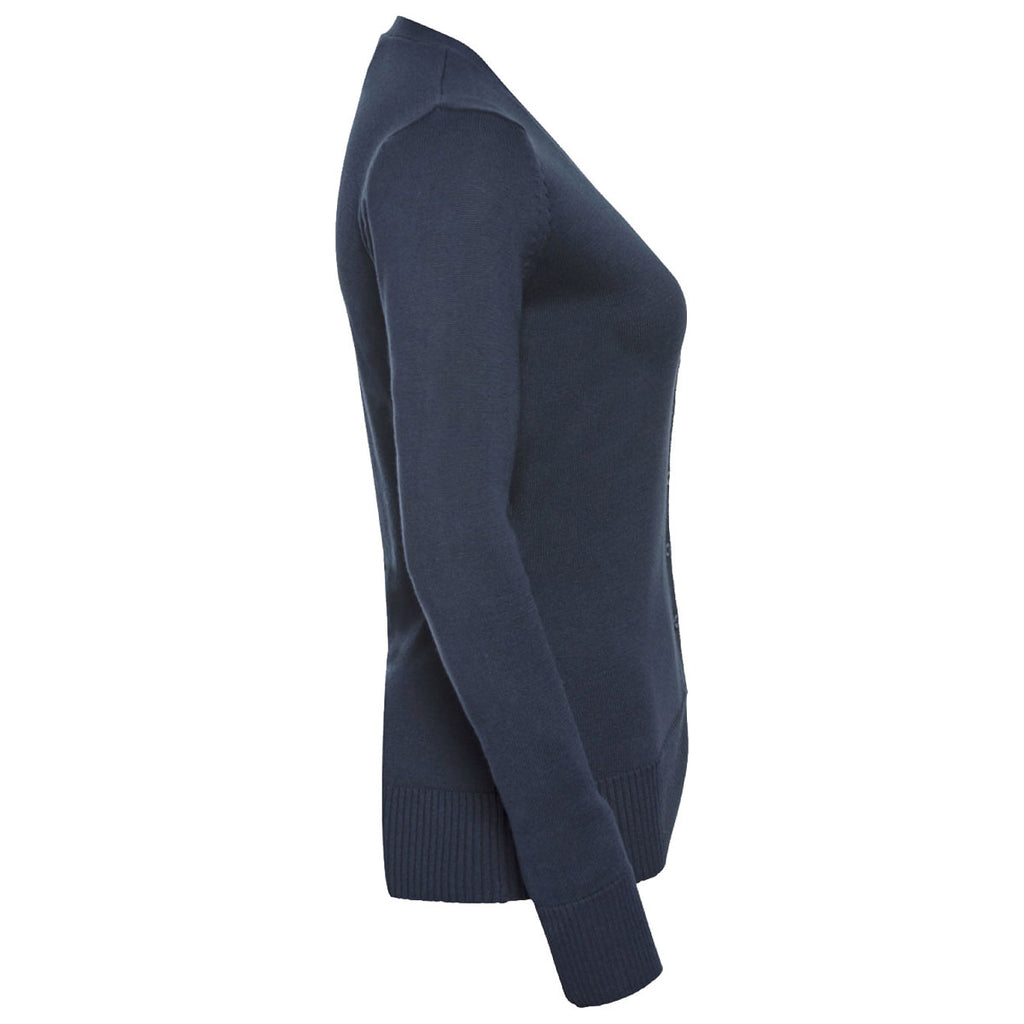 Russell Collection Women's French Navy Cotton Acrylic V Neck Cardigan