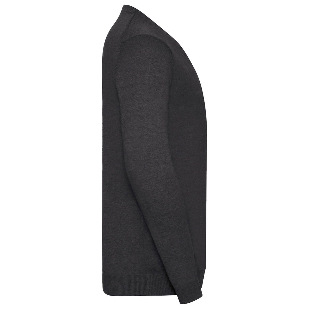 Russell Collection Men's Charcoal Marl Cotton Acrylic V Neck Cardigan