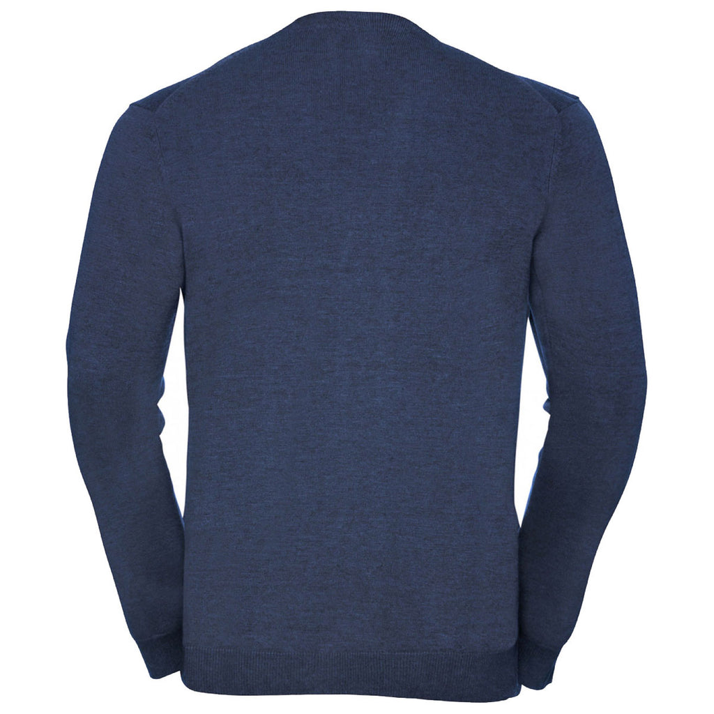 Russell Collection Men's Denim Marl Cotton Acrylic V Neck Cardigan