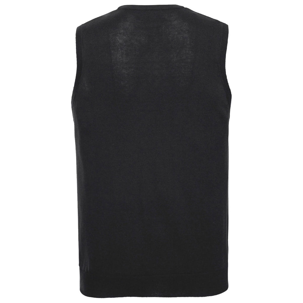 Russell Collection Men's Black Sleeveless Cotton Acrylic V Neck Sweater