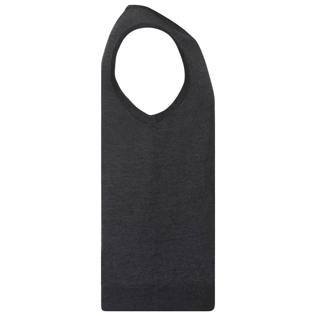 Russell Collection Men's Charcoal Marl Sleeveless Cotton Acrylic V Neck Sweater