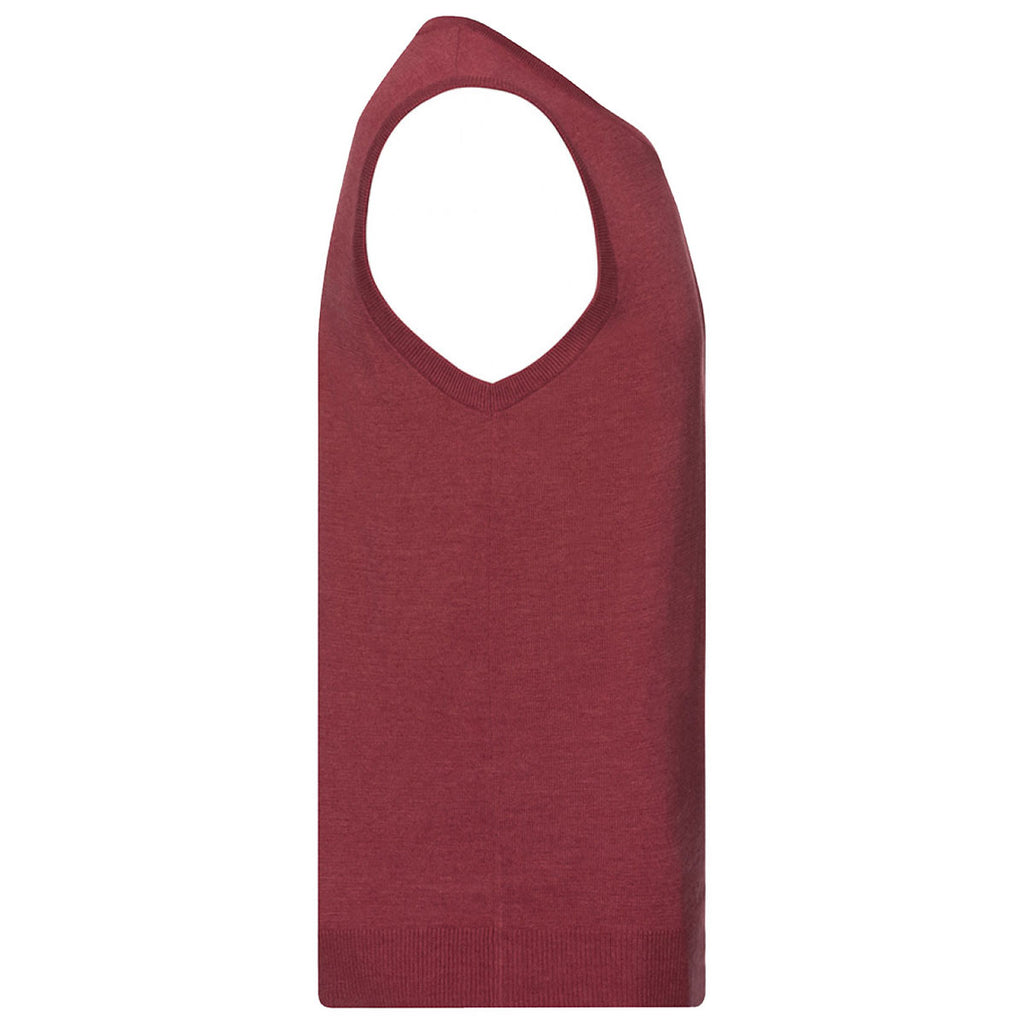Russell Collection Men's Cranberry Sleeveless Cotton Acrylic V Neck Sweater