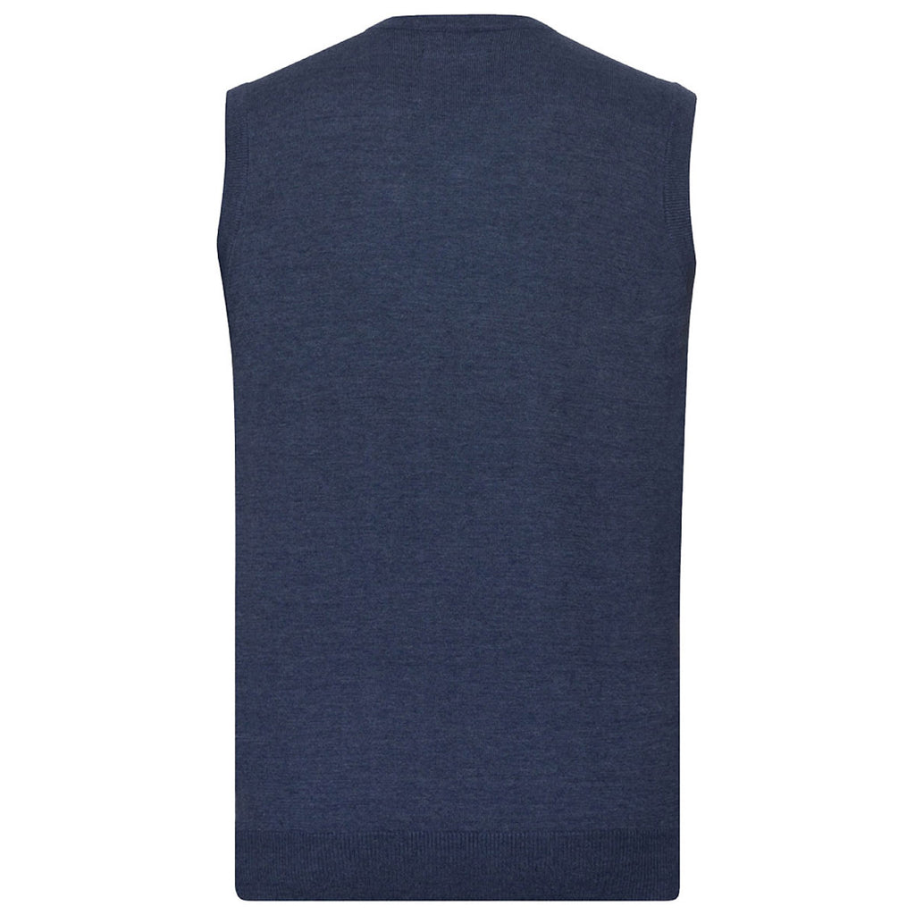 Russell Collection Men's Denim Marl Sleeveless Cotton Acrylic V Neck Sweater