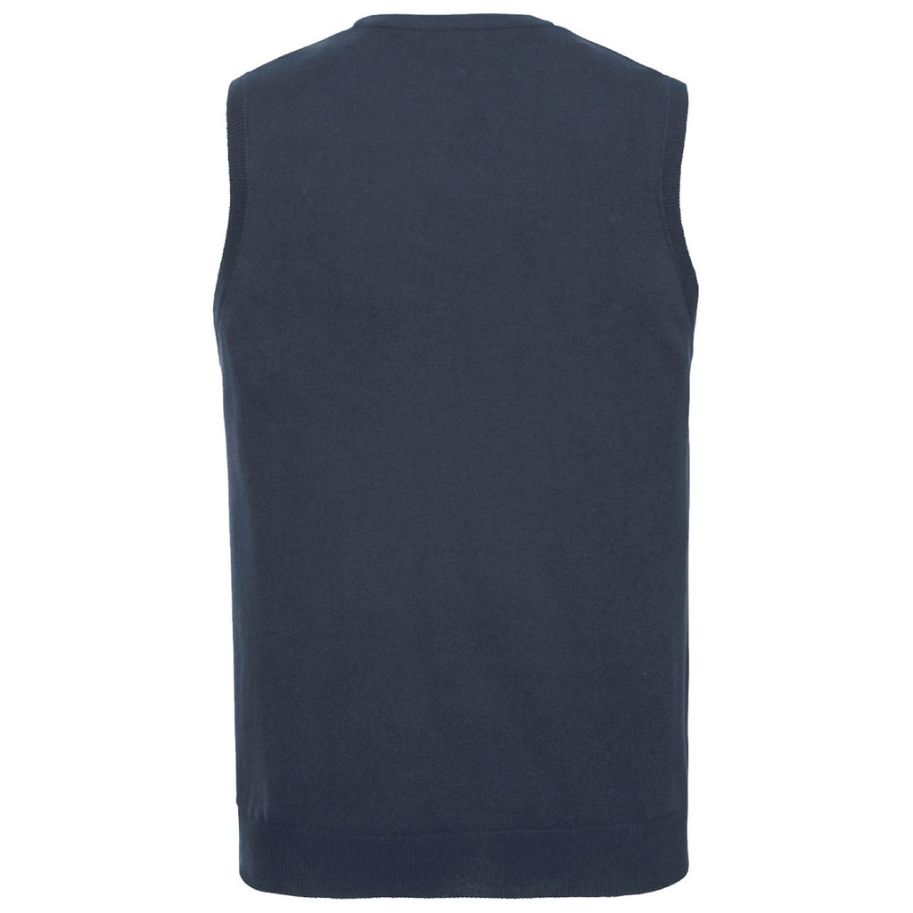Russell Collection Men's French Navy Sleeveless Cotton Acrylic V Neck Sweater