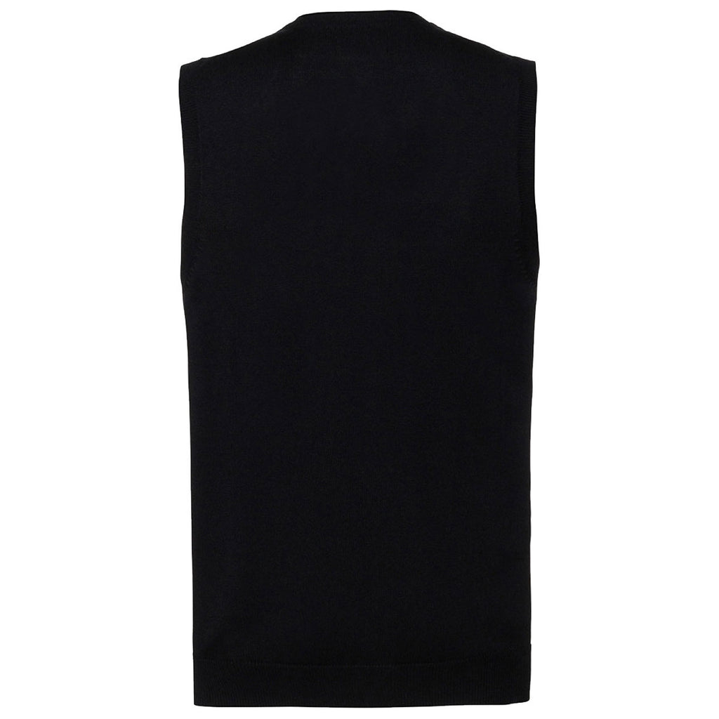 Russell Collection Men's Black Sleeveless Cotton Acrylic V Neck Cardigan
