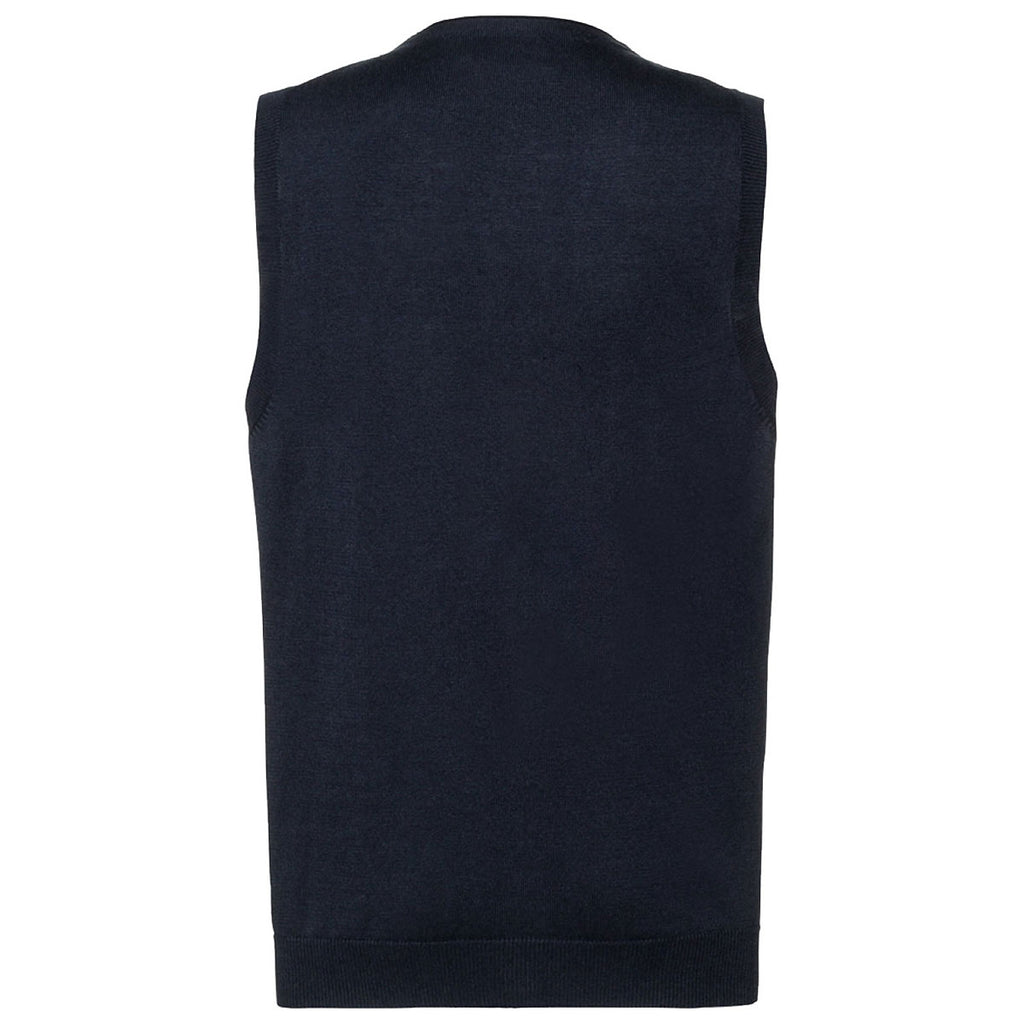 Russell Collection Men's French Navy Sleeveless Cotton Acrylic V Neck Cardigan