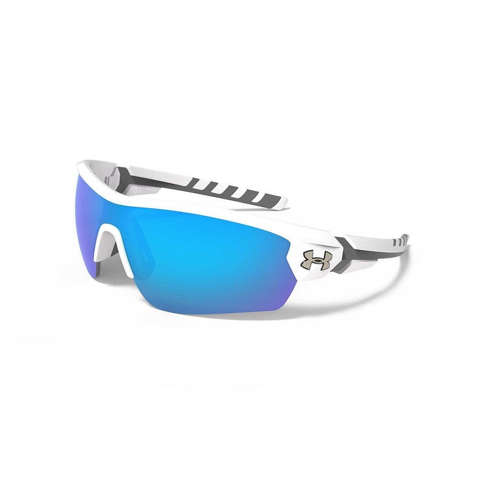 Under Armour Satin White UA Rival With Blue Mirror Lens