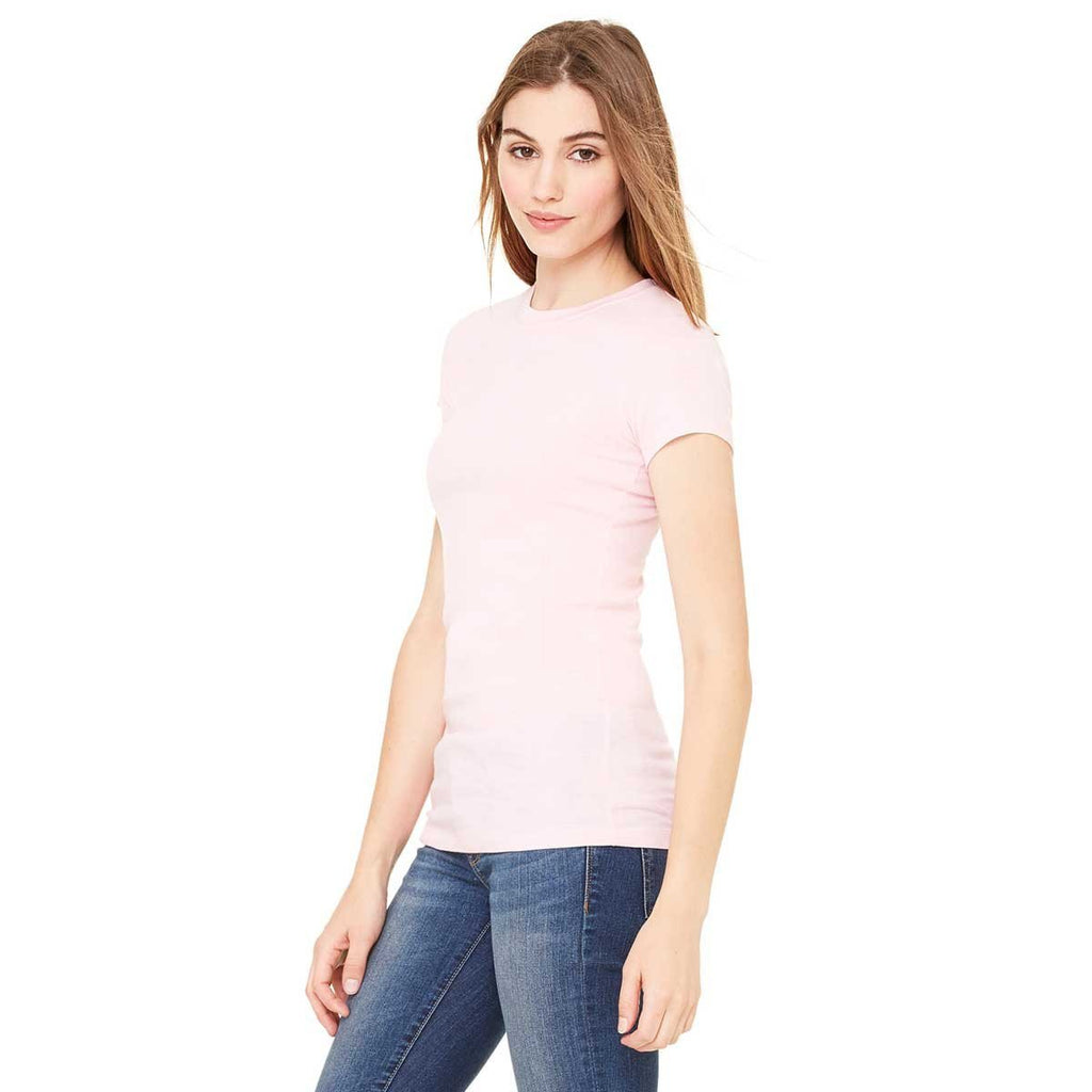 Bella + Canvas Women's Pink Sheer Mini Rib Short-Sleeve T-Shirt