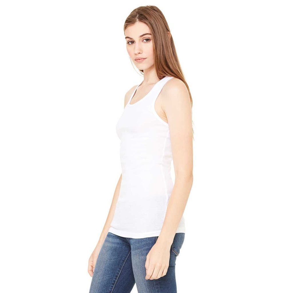 Bella + Canvas Women's White Sheer Mini Rib Racerback Tank