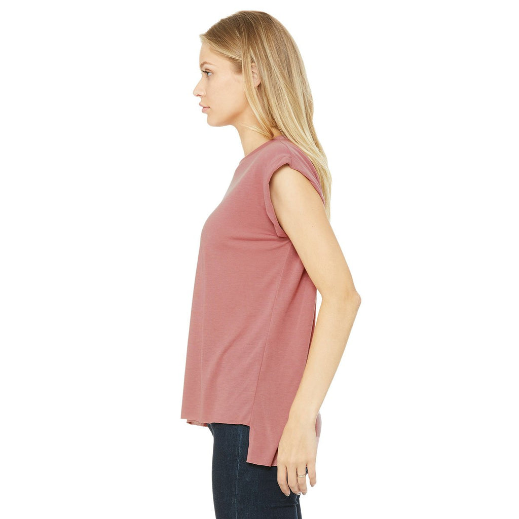 Bella + Canvas Women's Mauve Flowy T-Shirt with Rolled Cuff