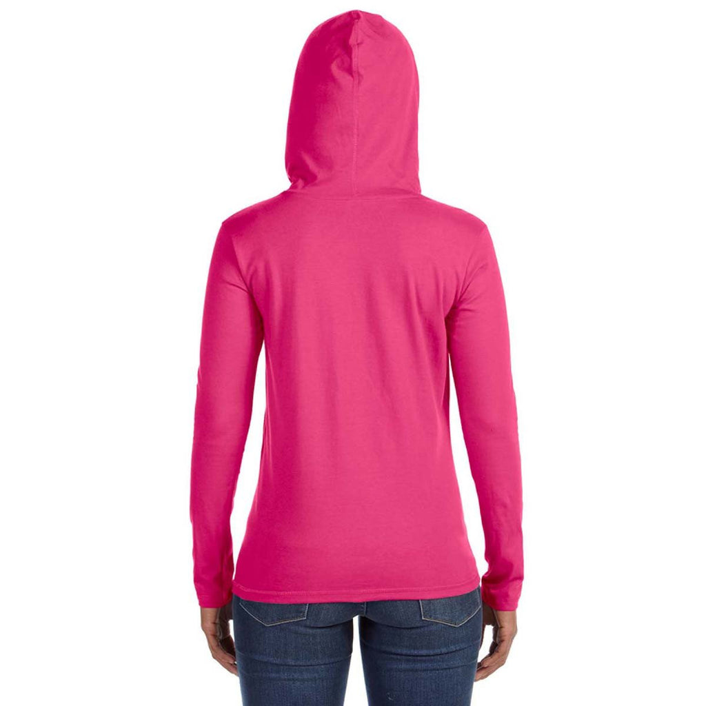 Anvil Women's Hot Pink Long-Sleeve Hooded T-Shirt