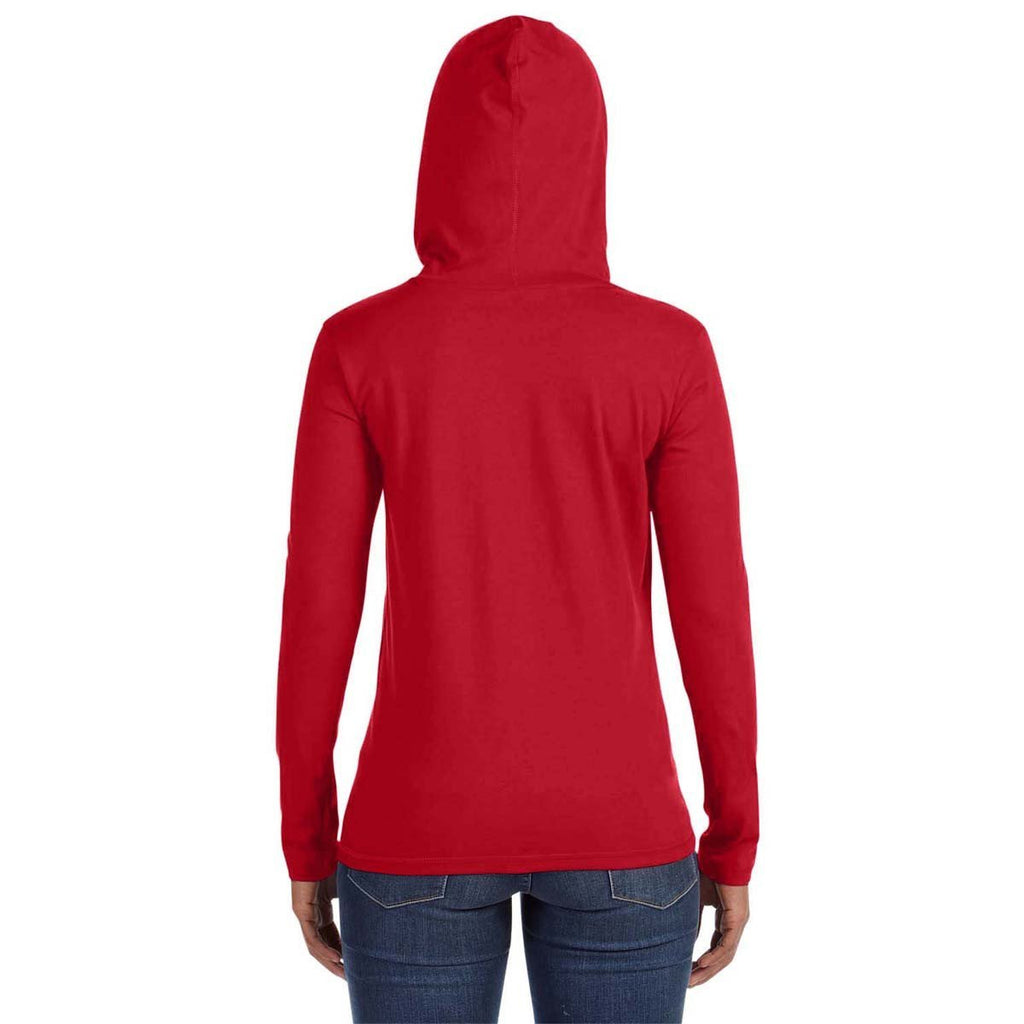 Anvil Women's Red/Dark Grey Long-Sleeve Hooded T-Shirt