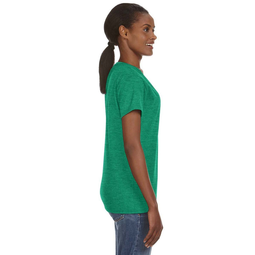 Anvil Women's Heather Green Lightweight V-Neck T-Shirt