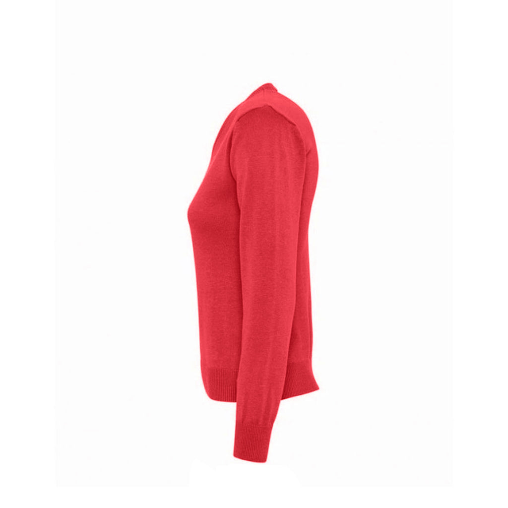 SOL'S Women's Red Galaxy Cotton Acrylic V Neck Sweater