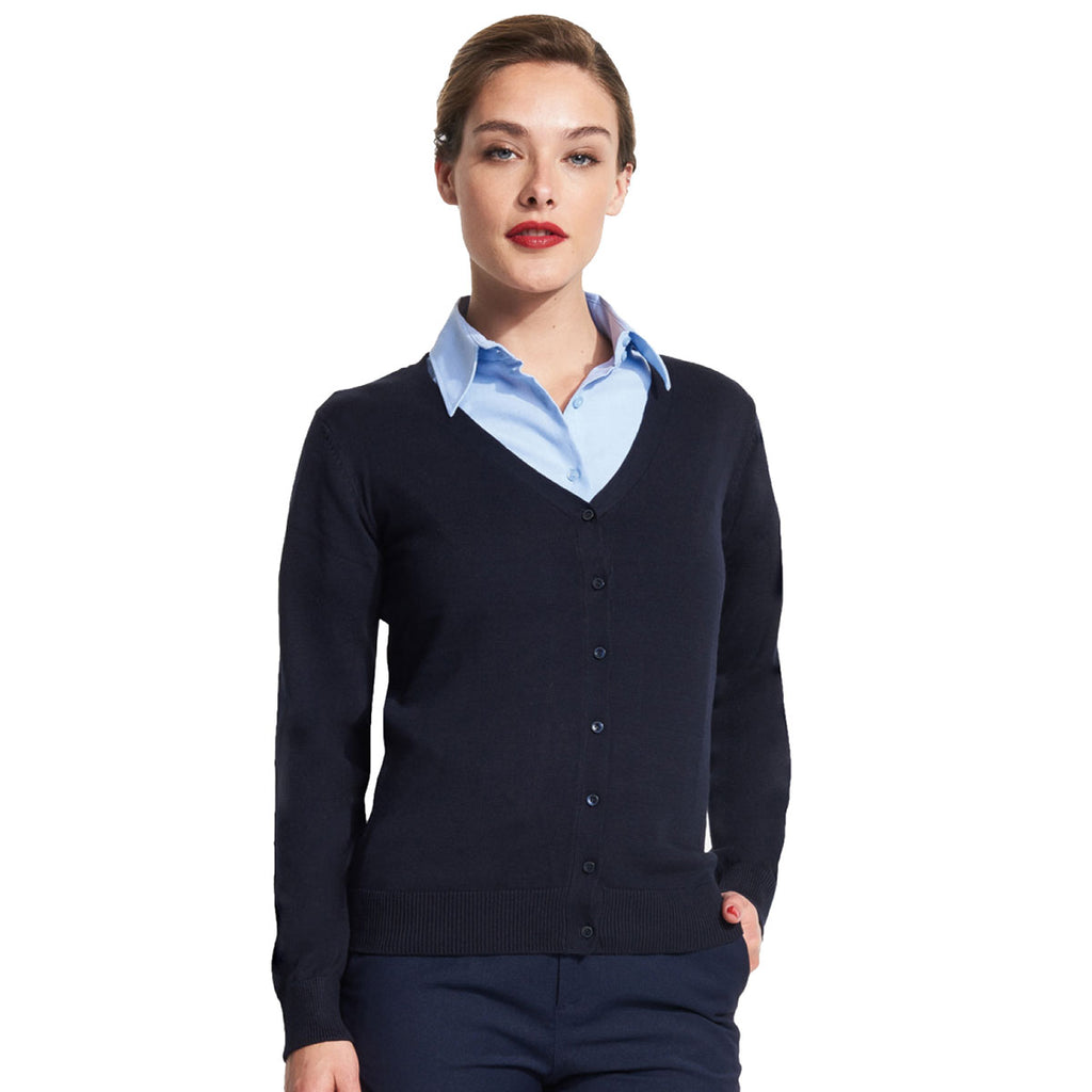 SOL'S Women's Navy Golden Cotton Acrylic V Neck Cardigan