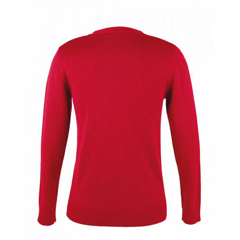 SOL'S Women's Red Golden Cotton Acrylic V Neck Cardigan