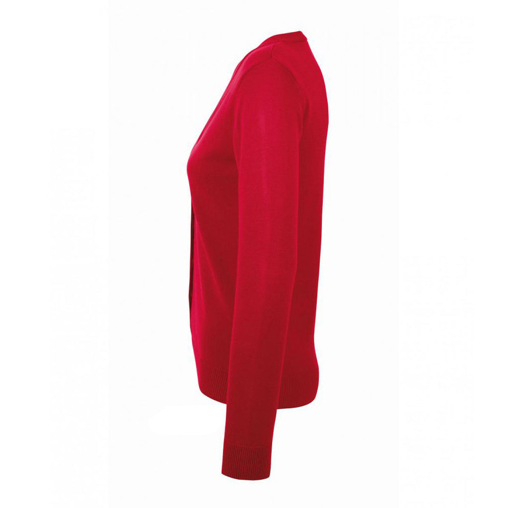 SOL'S Women's Red Golden Cotton Acrylic V Neck Cardigan