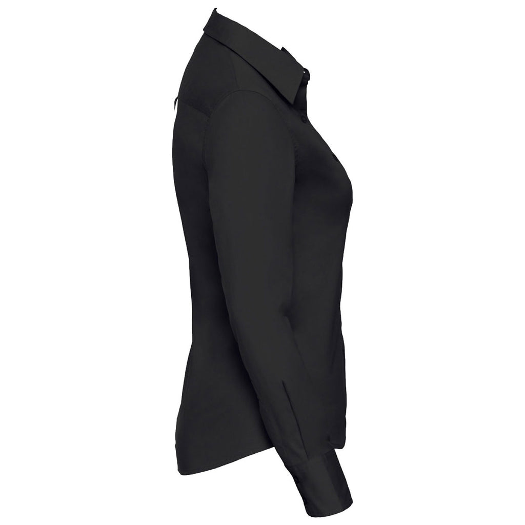 Russell Collection Women's Black Long Sleeve Classic Twill Shirt