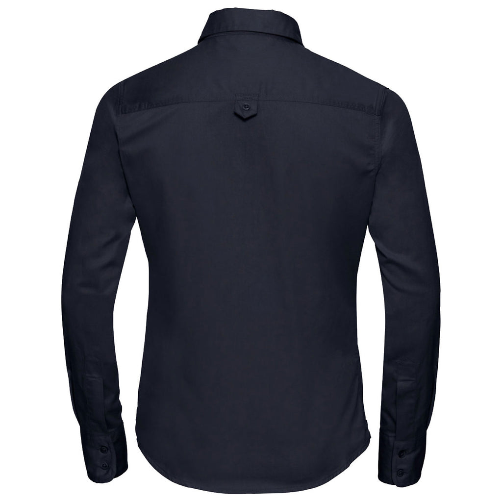 Russell Collection Women's French Navy Long Sleeve Classic Twill Shirt