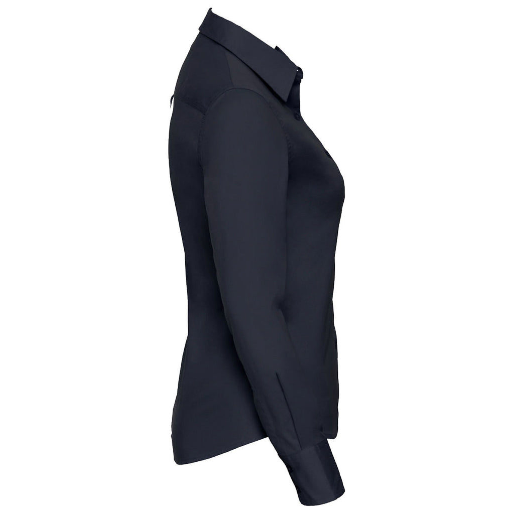 Russell Collection Women's French Navy Long Sleeve Classic Twill Shirt