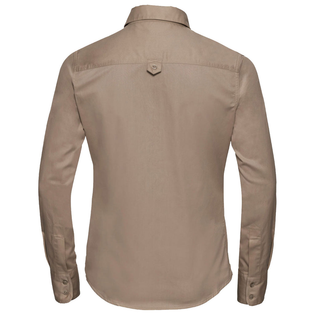 Russell Collection Women's Khaki Long Sleeve Classic Twill Shirt