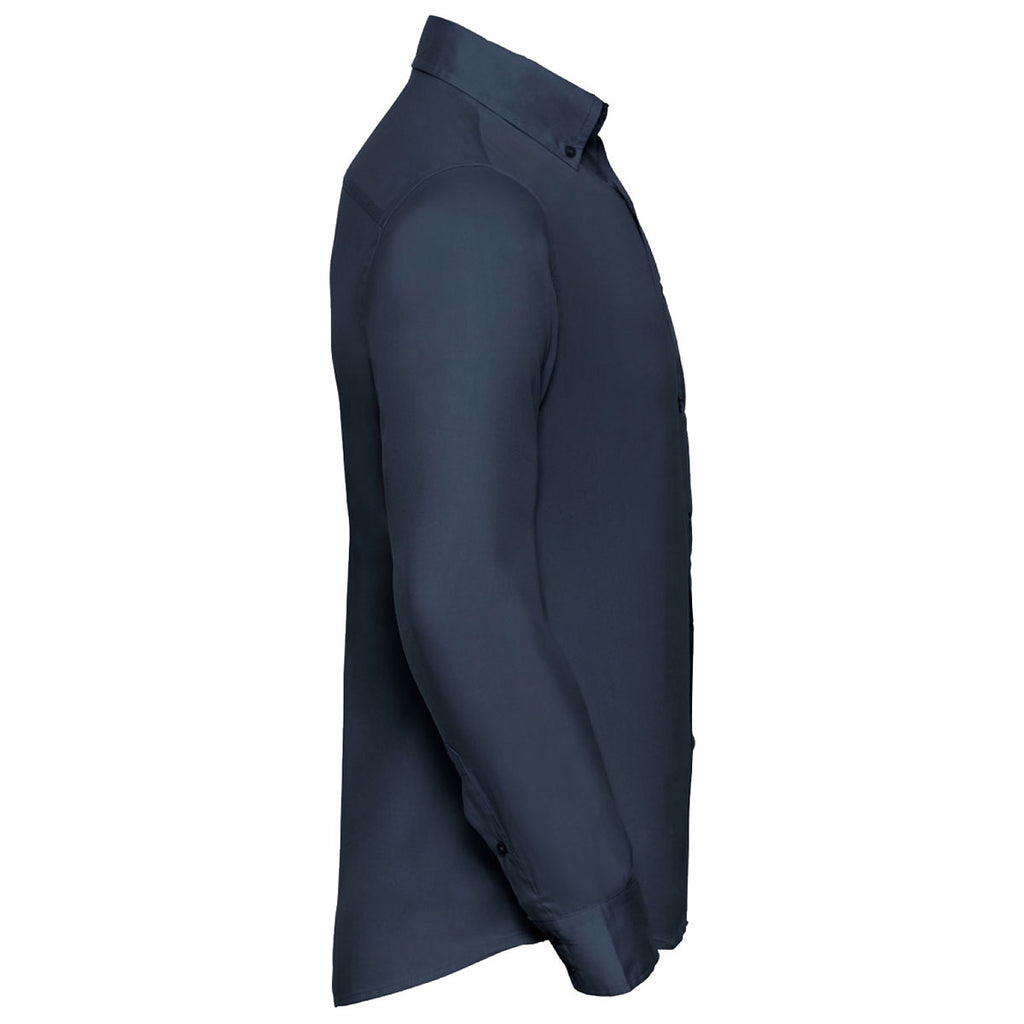 Russell Collection Men's French Navy Long Sleeve Classic Twill Shirt