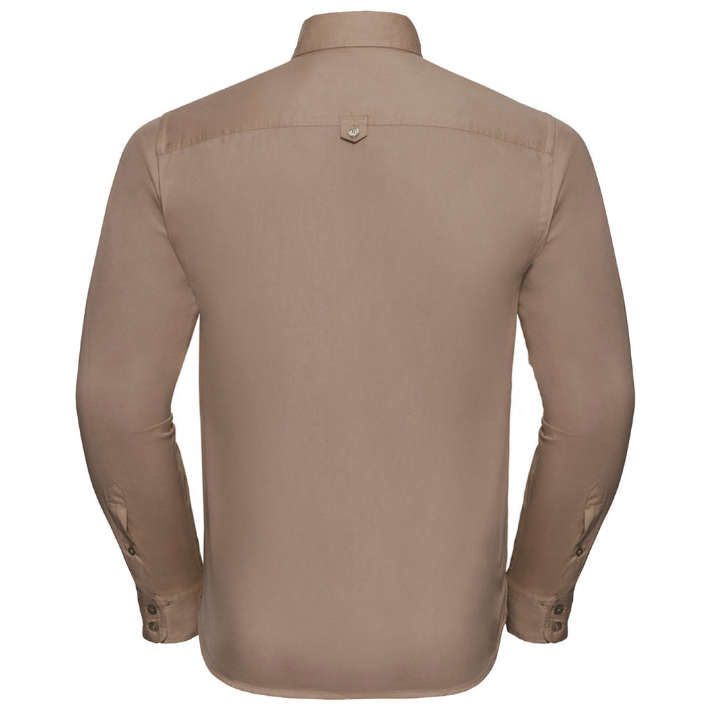 Russell Collection Men's Khaki Long Sleeve Classic Twill Shirt