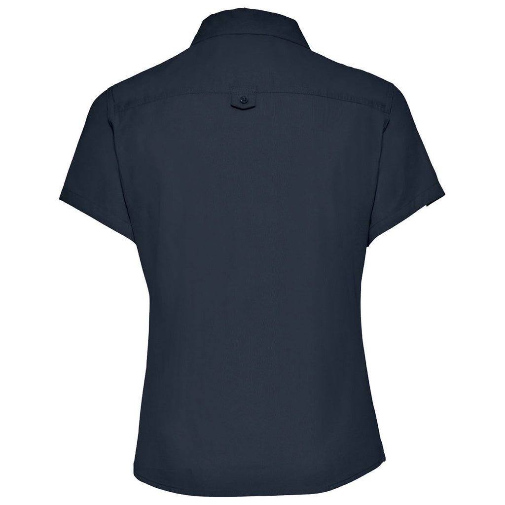 Russell Collection Women's French Navy Short Sleeve Classic Twill Shirt