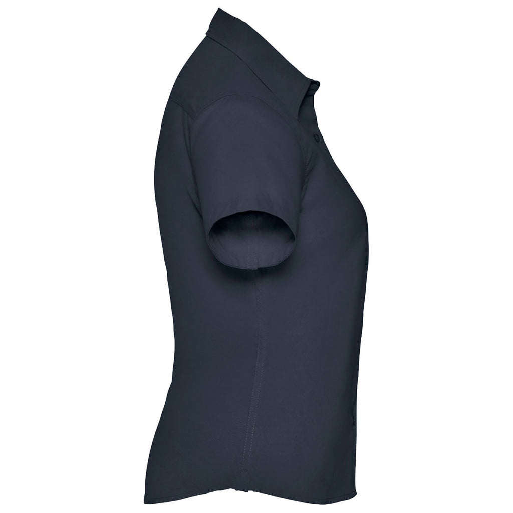 Russell Collection Women's French Navy Short Sleeve Classic Twill Shirt