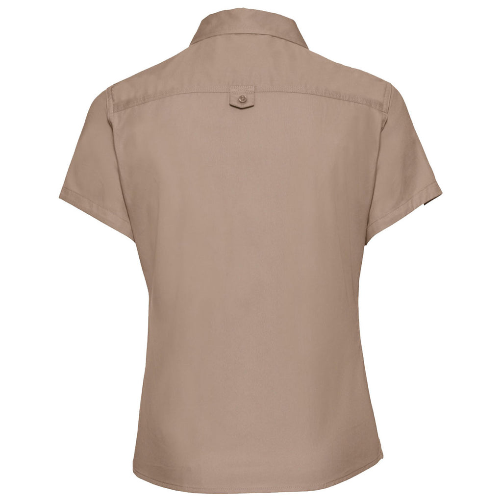 Russell Collection Women's Khaki Short Sleeve Classic Twill Shirt