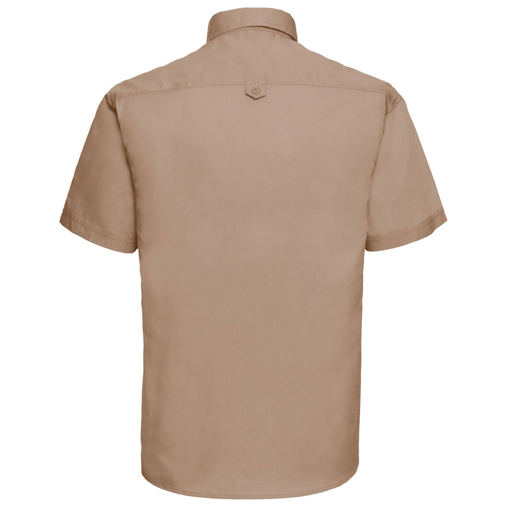 Russell Collection Men's Khaki Short Sleeve Classic Twill Shirt