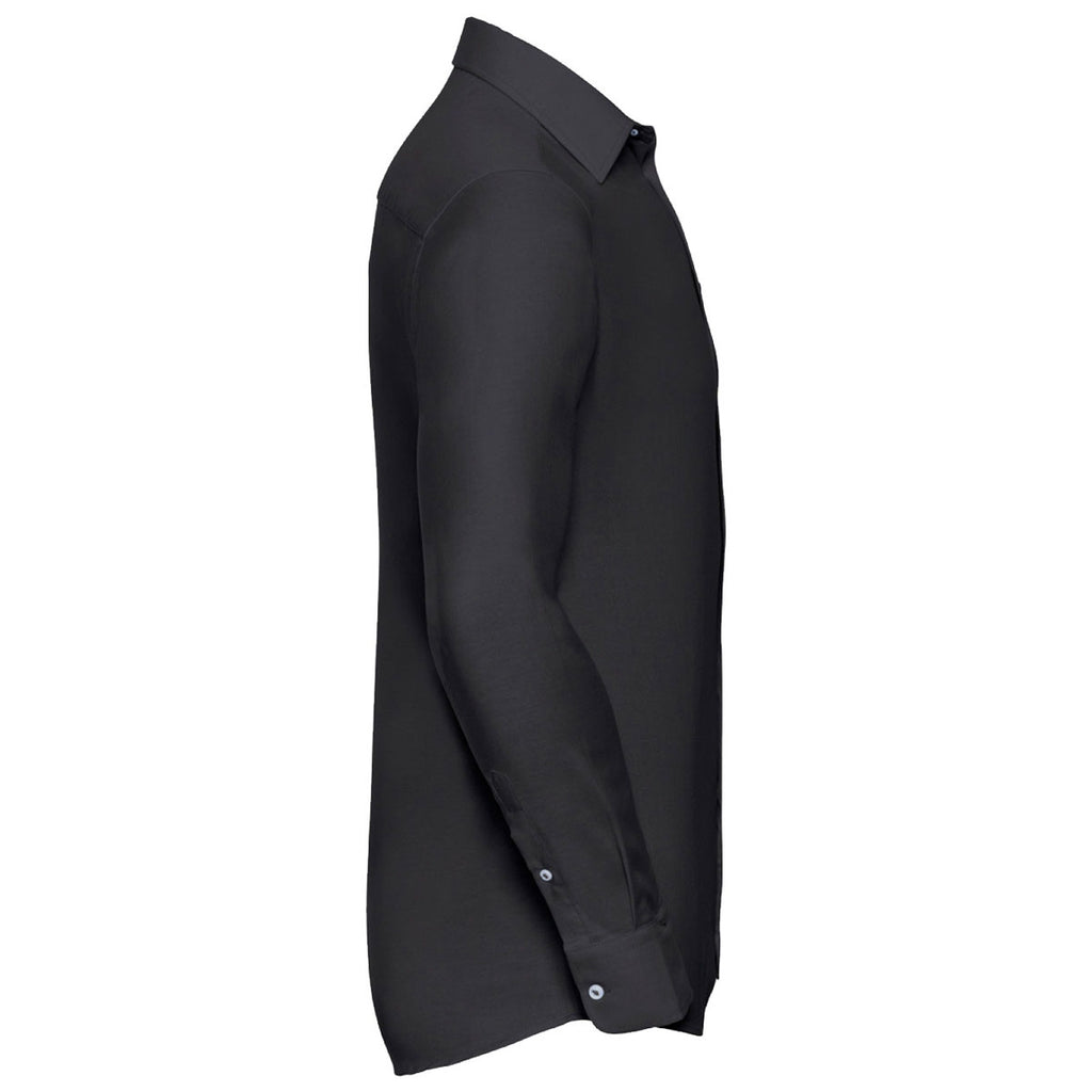 Russell Collection Men's Black Long Sleeve Tailored Oxford Shirt