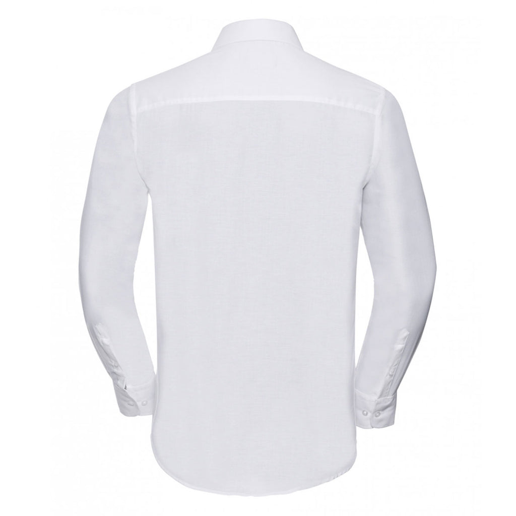 Russell Collection Men's White Long Sleeve Tailored Oxford Shirt