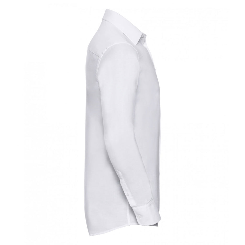 Russell Collection Men's White Long Sleeve Tailored Oxford Shirt