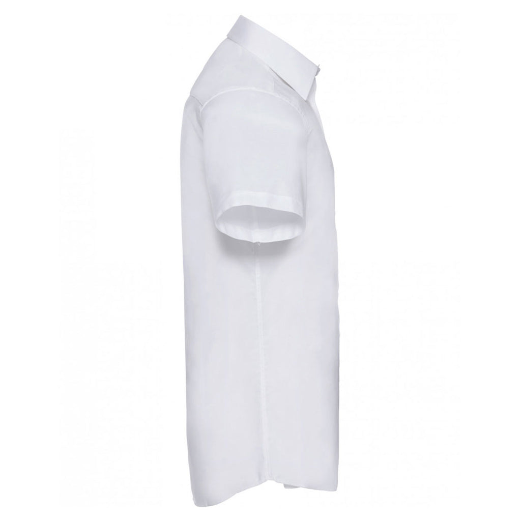 Russell Collection Men's White Short Sleeve Tailored Oxford Shirt