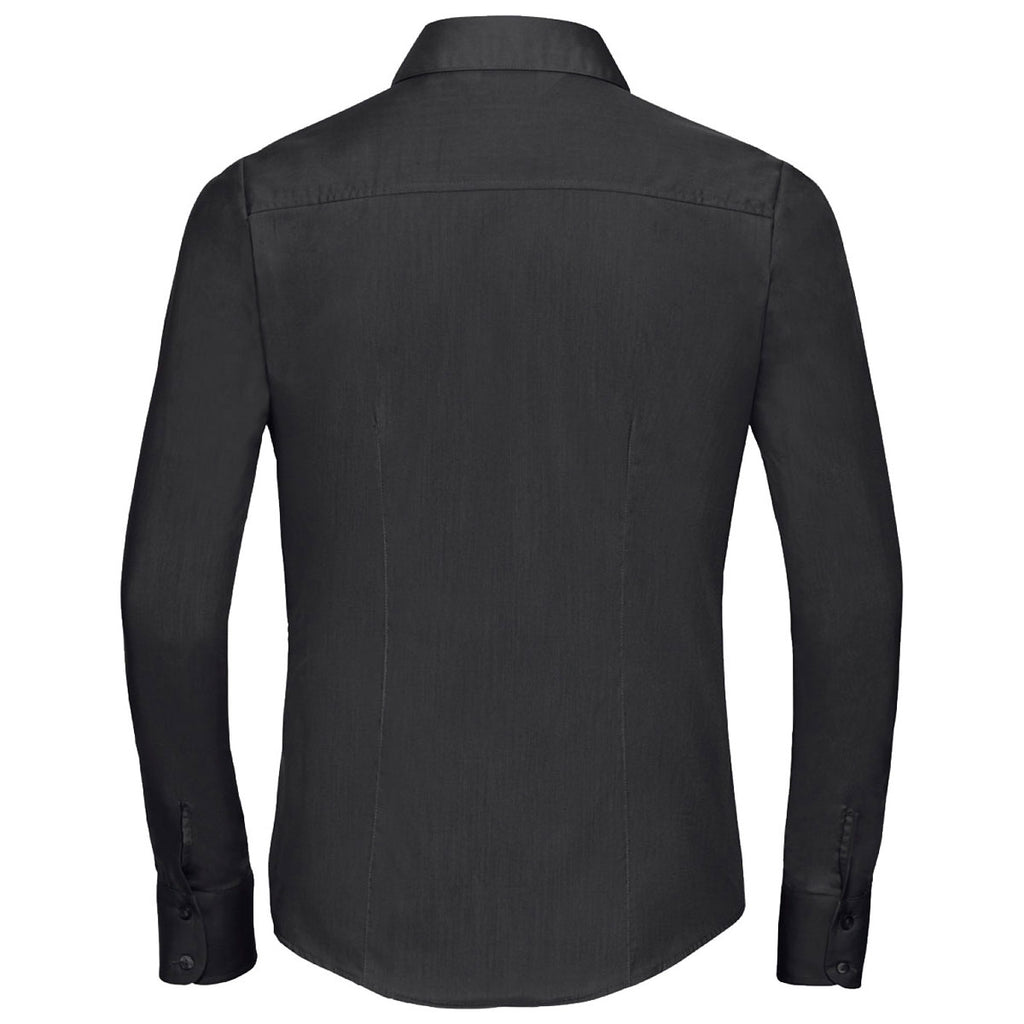 Russell Collection Women's Black Long Sleeve Fitted Poplin Shirt