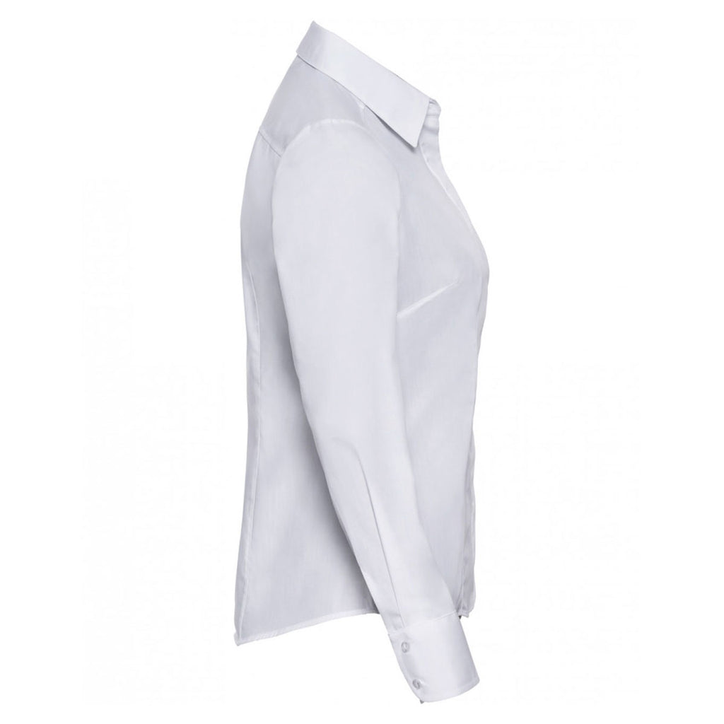 Russell Collection Women's White Long Sleeve Fitted Poplin Shirt