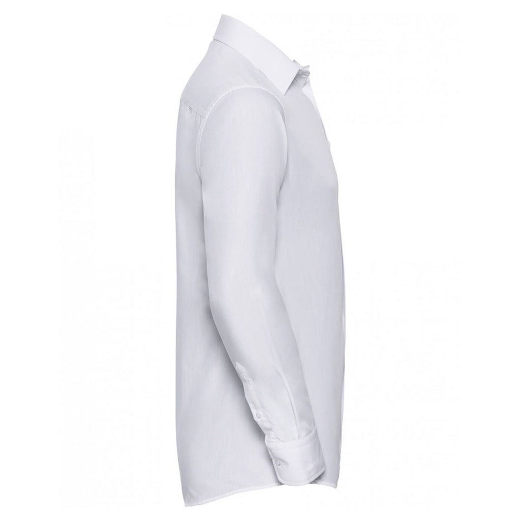 Russell Collection Men's White Long Sleeve Tailored Poplin Shirt