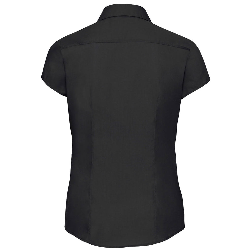 Russell Collection Women's Black Cap Sleeve Fitted Poplin Shirt